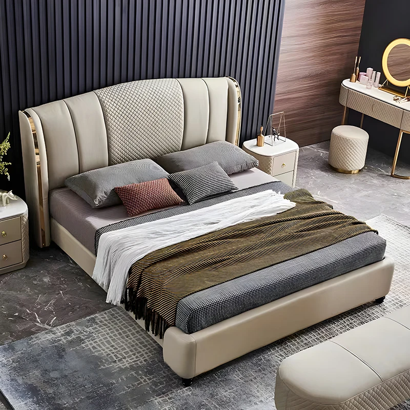 Solid Wood Frame Velvet Cotton Upholstered Bed Double Full Queen king Size Luxury Bedroom Furniture Set