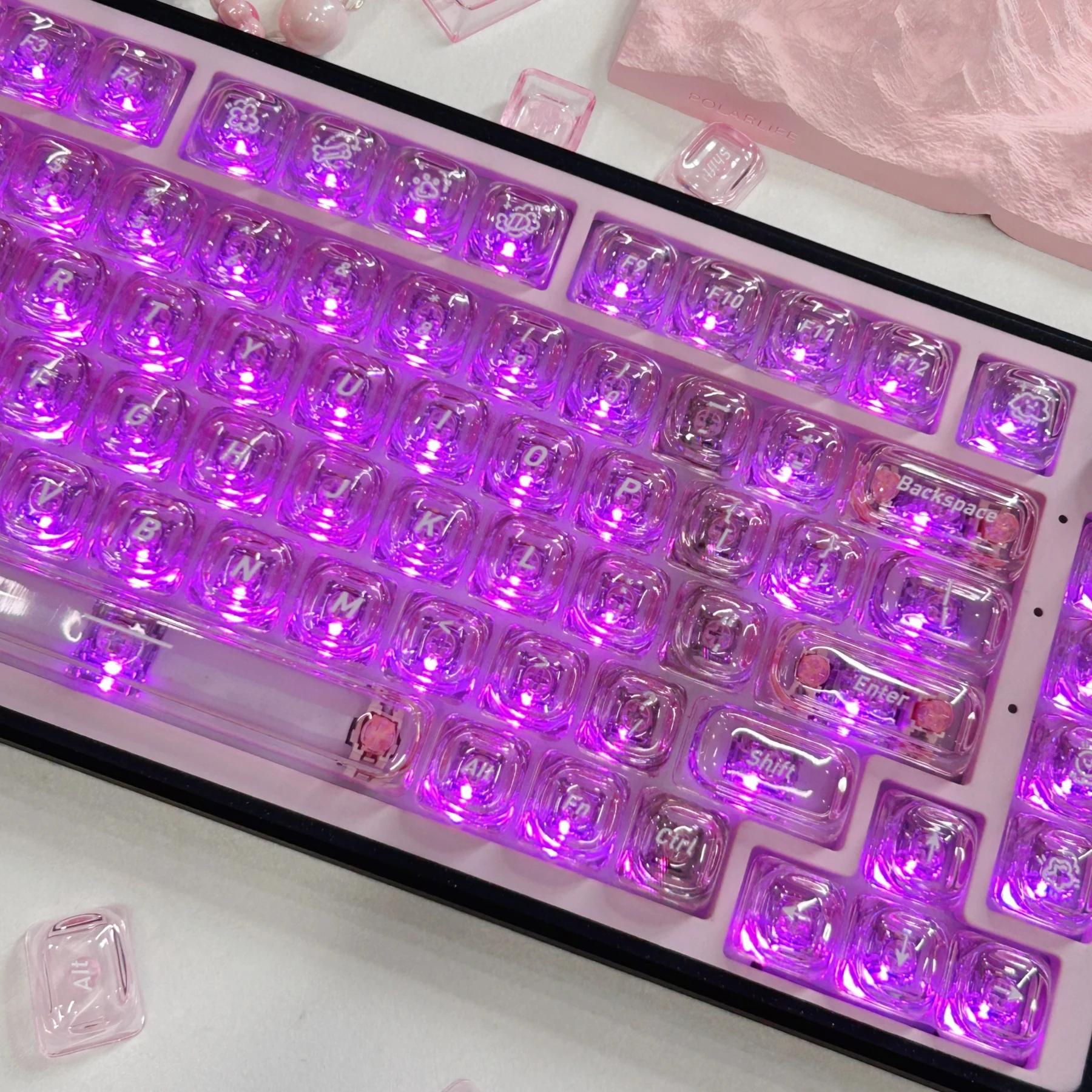 MAIMOOO Pink Ice Transparent Crystal Keycaps MOA Profile PC Material Cute Jelly Texture Candy Keycaps for Mechanical Keyboard