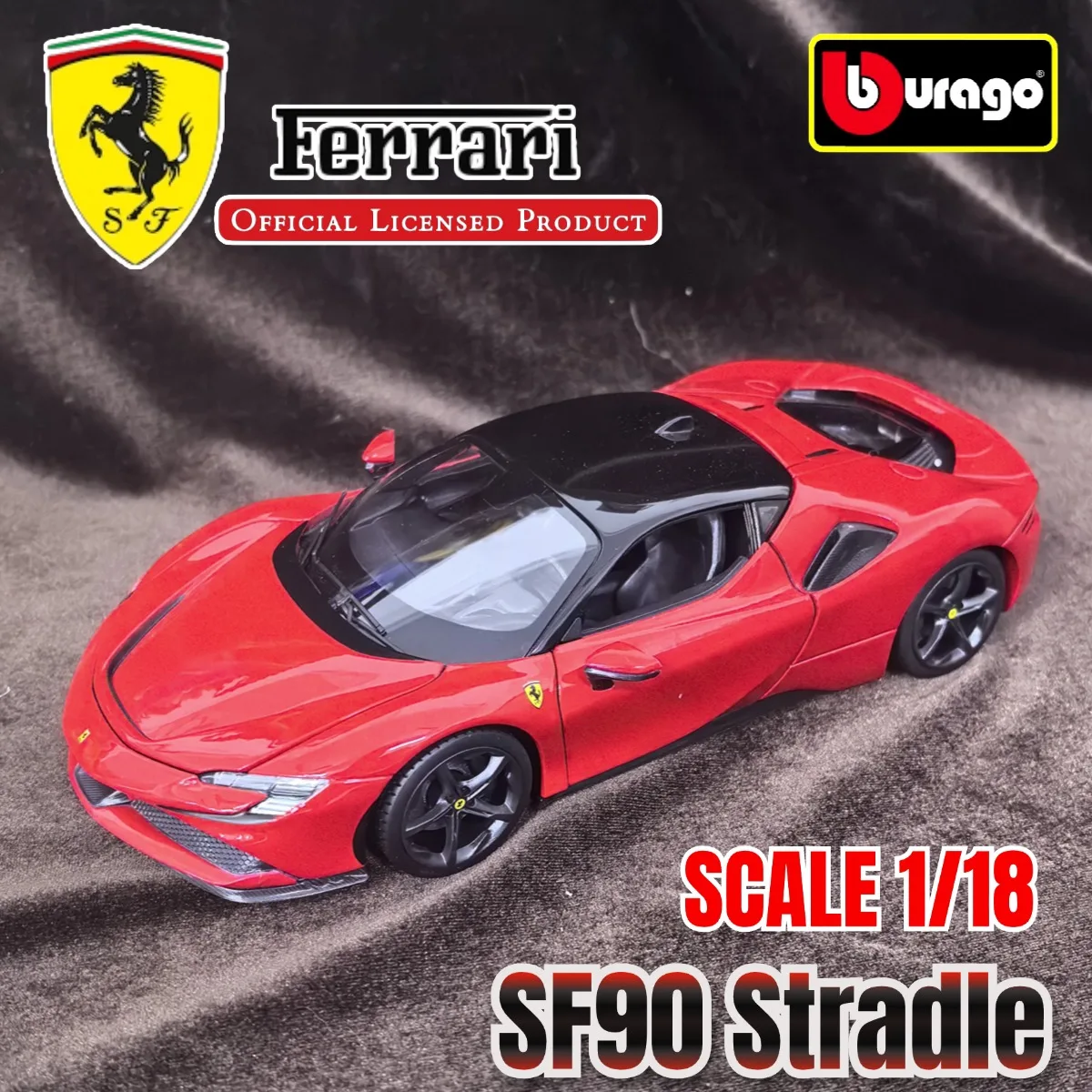 

Limited Bburago 1-18 Ferrari SF90 Stradle Hard Top Car Model, Luxury Vehicle Miniature Replica Figure Kid Xmas Gift Toy