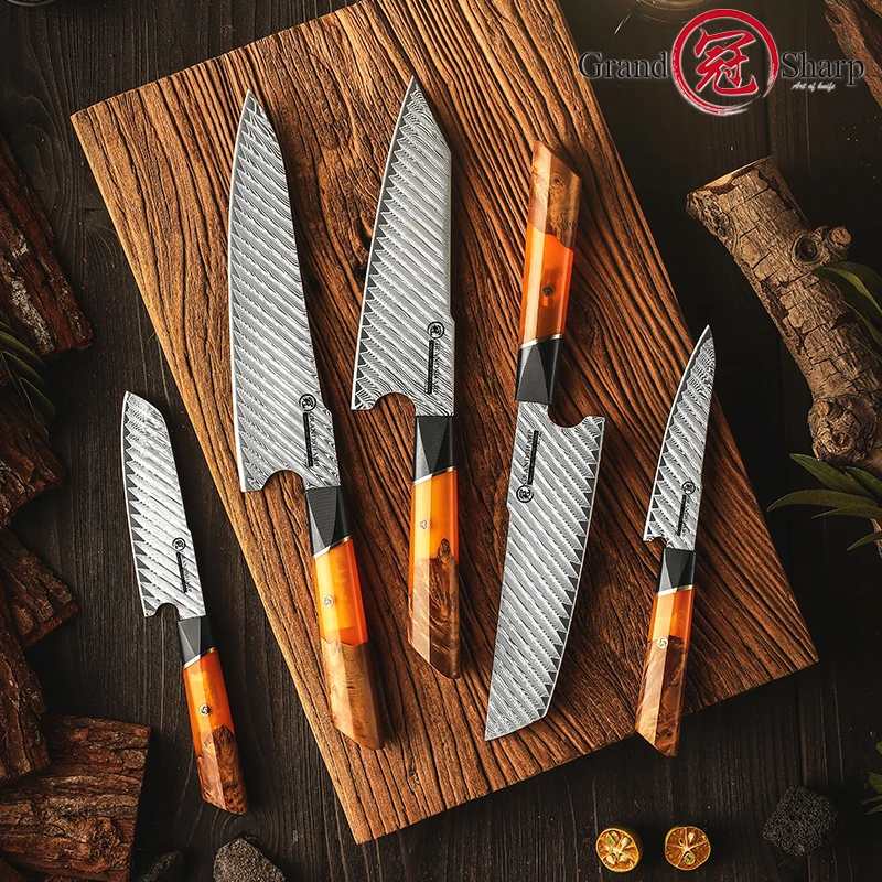 GRANDSHARP 67 Layers Damascus Stainless Steel Japanese Chef Kitchen Knives Nakiri Santoku Knife Meat Slicer Vegetables Cutter