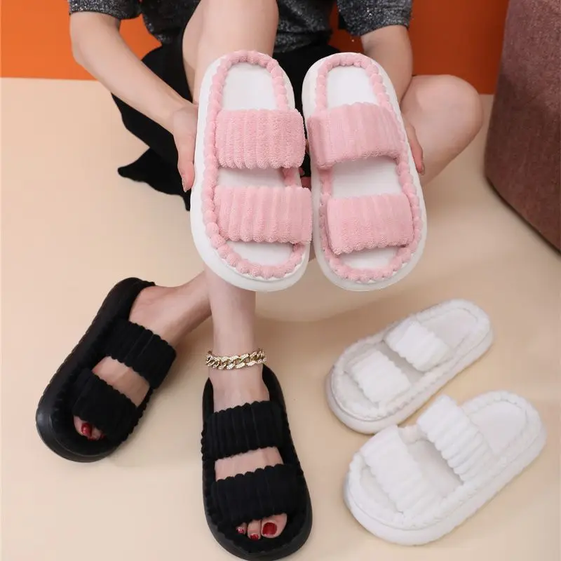 Soft Plush Slippers For Men Women Antumn Winter Warm Flat Sandals Wedding Flip Flops Ladies House Indoor Home Non-Slip Shoes