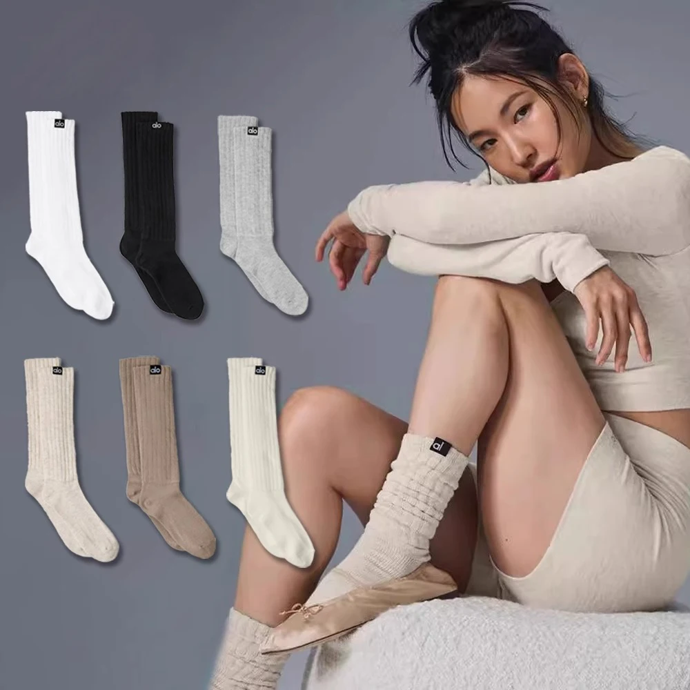 AL Scrunch Socks Yoga Socks Mid Tube Breathable Sweat Absorbing Sports Socks Solid Color Cotton Socks