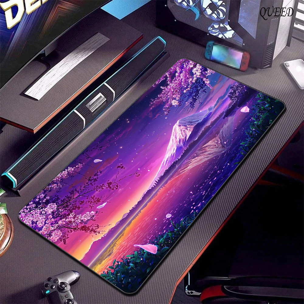 Sakura Mouse Pad Atmosphere Gamer Keyboard Landscape Mousepad 900x400 Computer Deskmat Tables Accessories Aesthetic Offic Mat