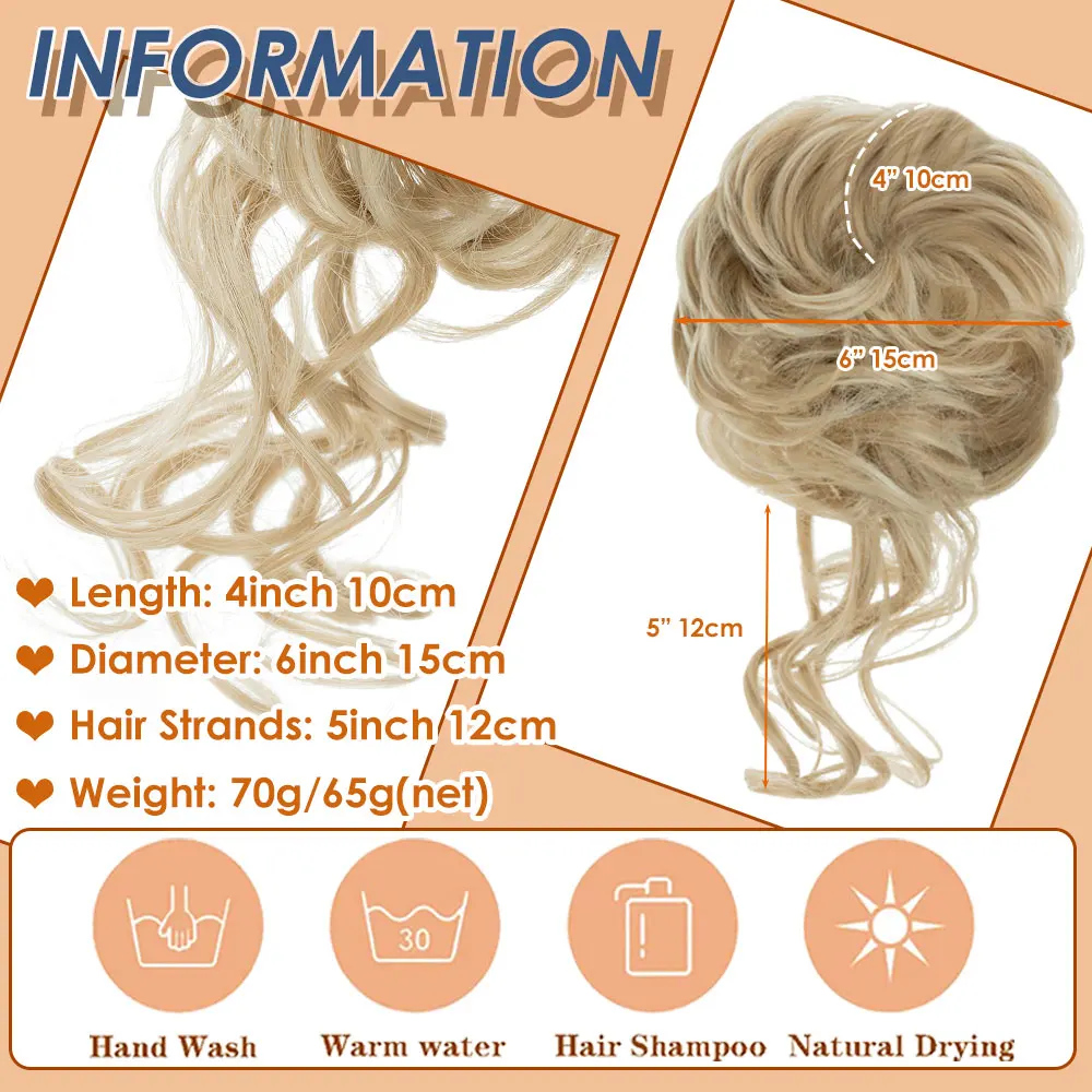 Snoilite Synthetic Messy Chignon Bun Scrunchies Extensions Wavy Hair Updo Hairpiece Claw On Ponytail High Temperture Fiber Hair