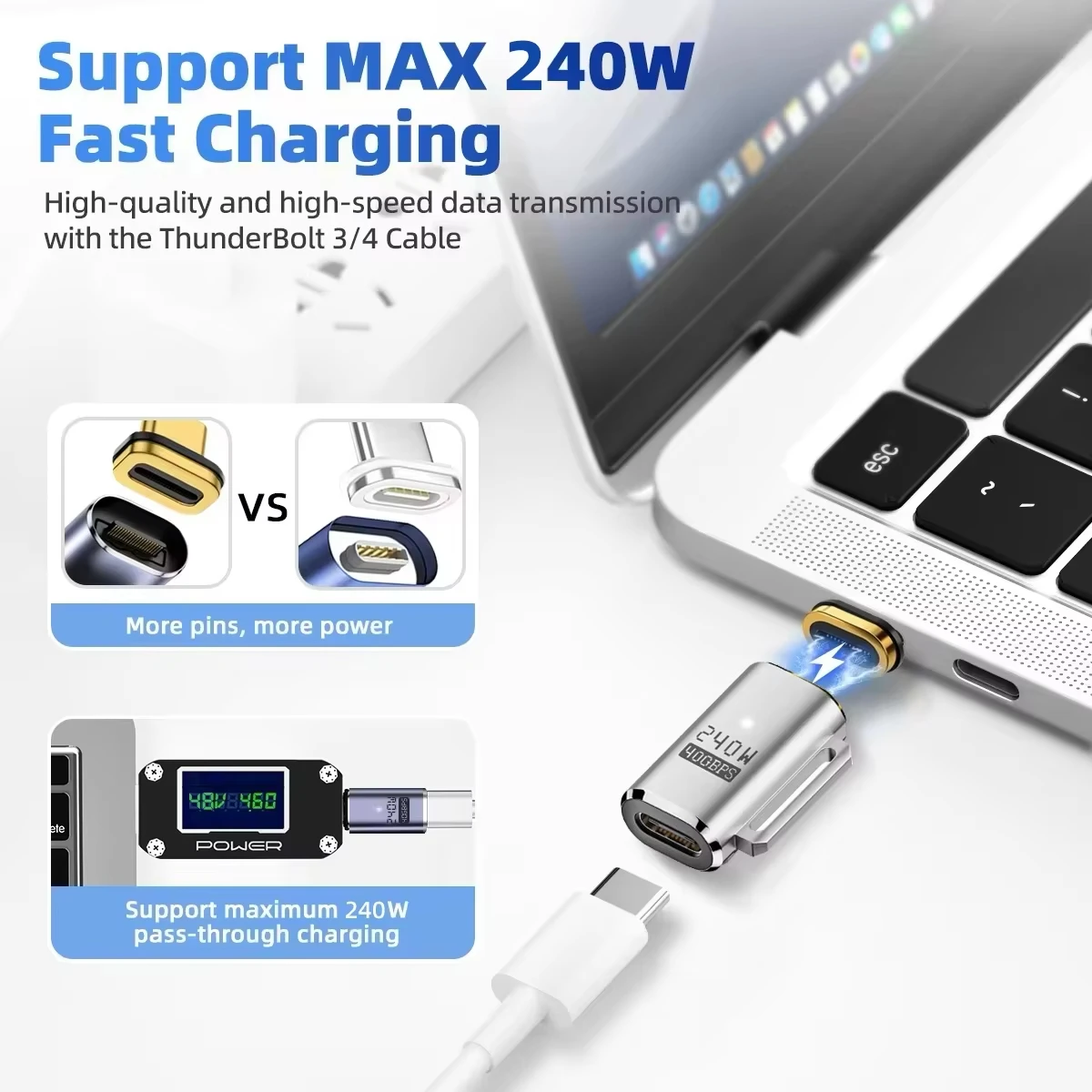 240W USB C Magnetic Fast CHARGING ADAPTER USB4.0 Thunderbolt3/4 40Gbps Data Transfer Converter 8K @ 60Hz ประเภท C