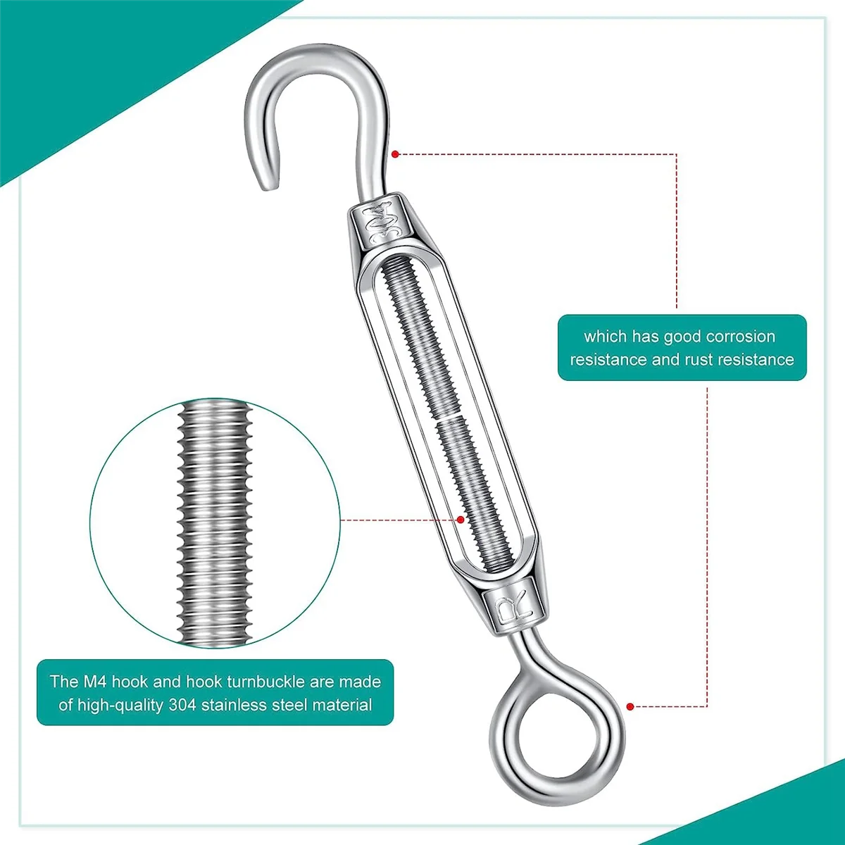 Gancho e olho tensor para cabo de fio, corda de tensão, DIY String Light, Imagem Hanging Tent, M4Mm4Pc, 32 pcs