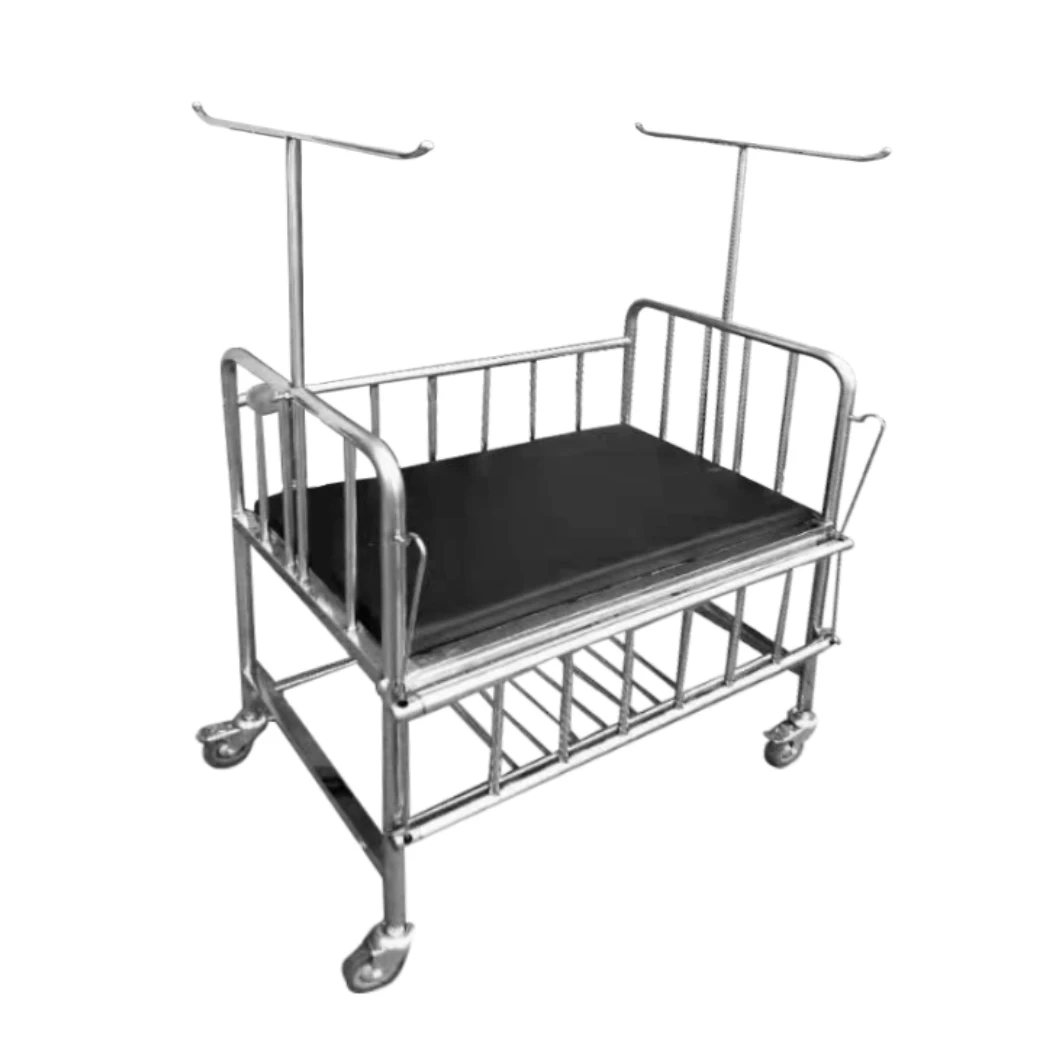 Best Price Hospital Furniture Stainless Steel Medical Baby Child Care Bed With Wheel Baby Crib