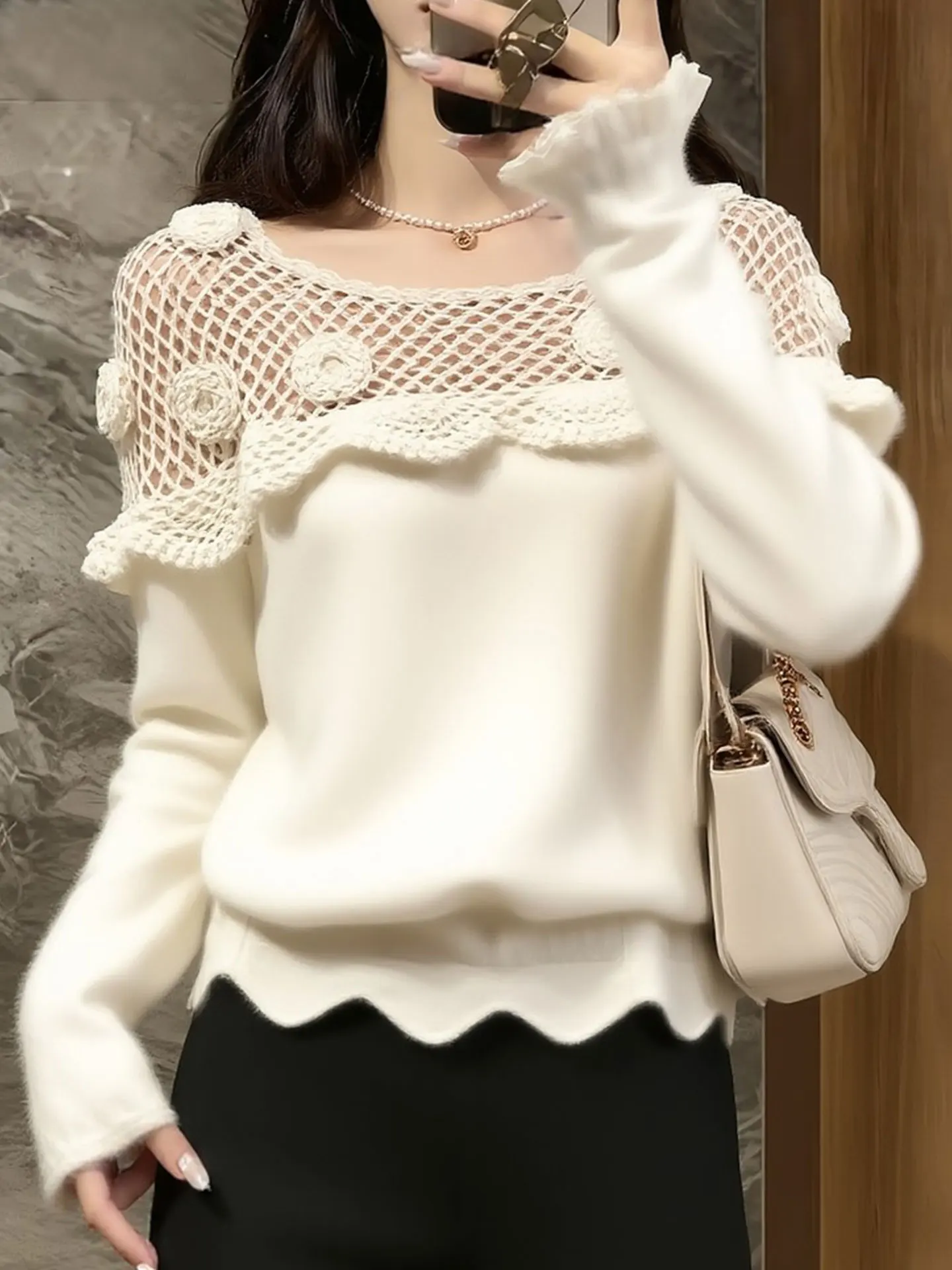 

Женский свитер с вырезами и длинными рукавами, свободного кроя, в корейском стиле, для повседневной носки, весенняя коллекция