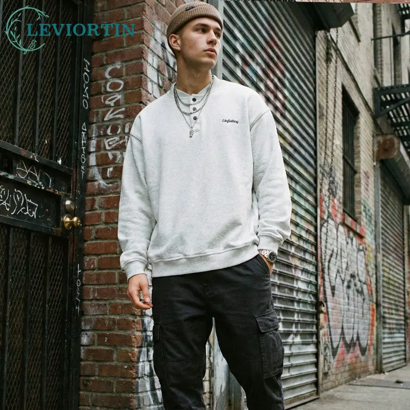 

Vintage Henley Neck Sweatshirt for Men Women 2026 Fall Streetwear Letter Embroidery Loose Slouchy Couples Long Sleeve Tops