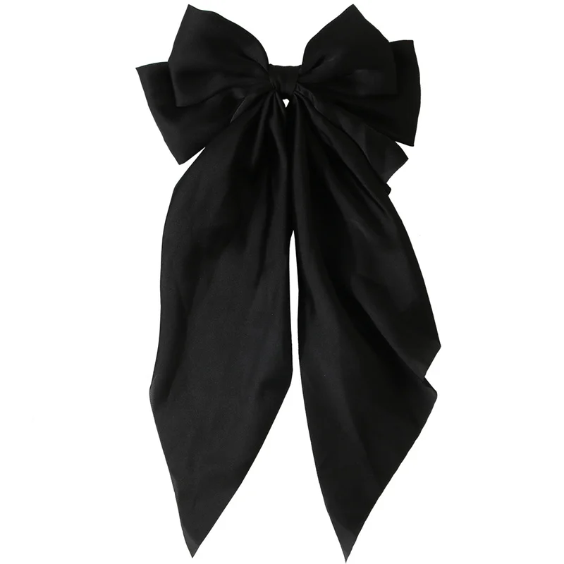 Oversized Streamer Bow Headwear Spring Clips Solid Satin Ribbon Bowknot Hairpin Hair Accessories For Women Girls Trendy Headwear