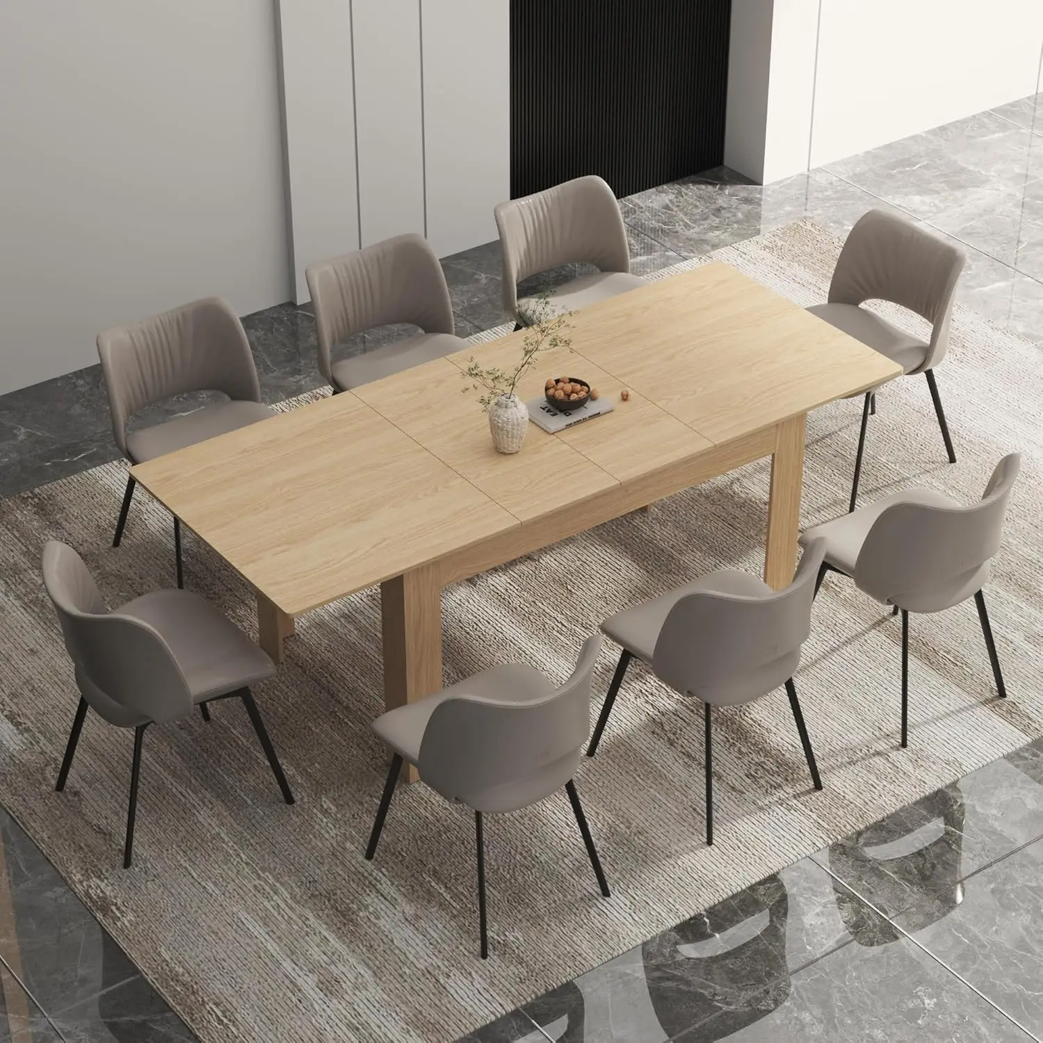 Dining Table for 6-10 Person, Wooden Dining Room Table, Modern Extendable Table for Gatherings, Meeting for Small Kitchens, Dini