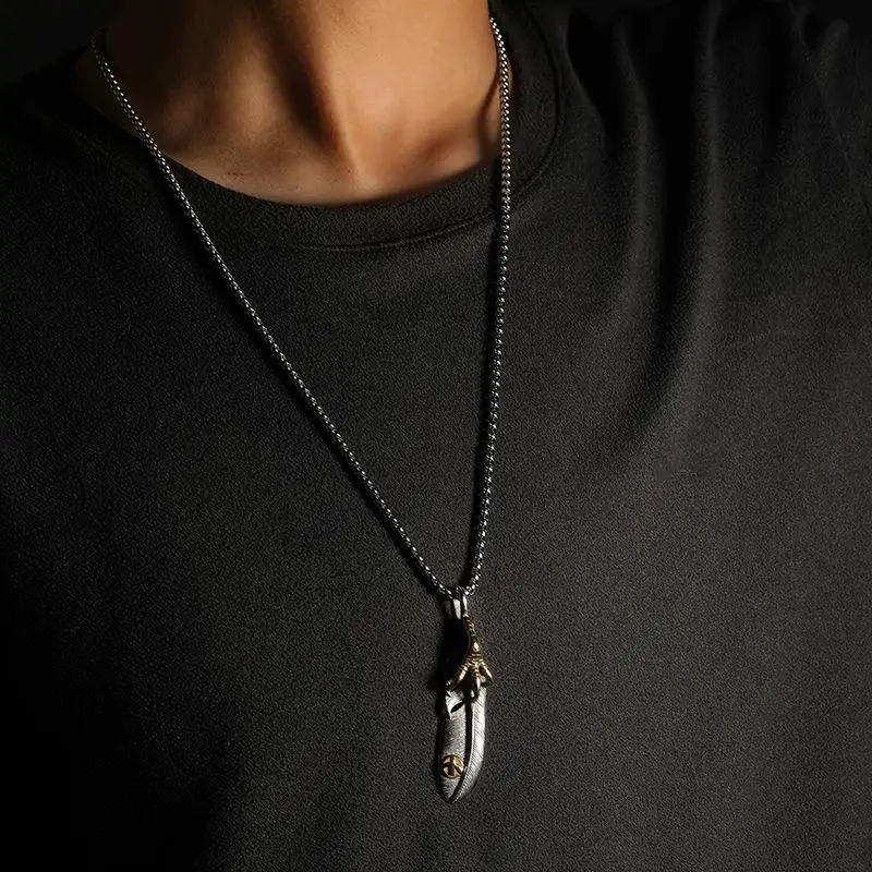 Vintage Silver Color Half Wing Pendant Necklace for Men Punk Hip Hop Jewelry Clothing Trend Accessories