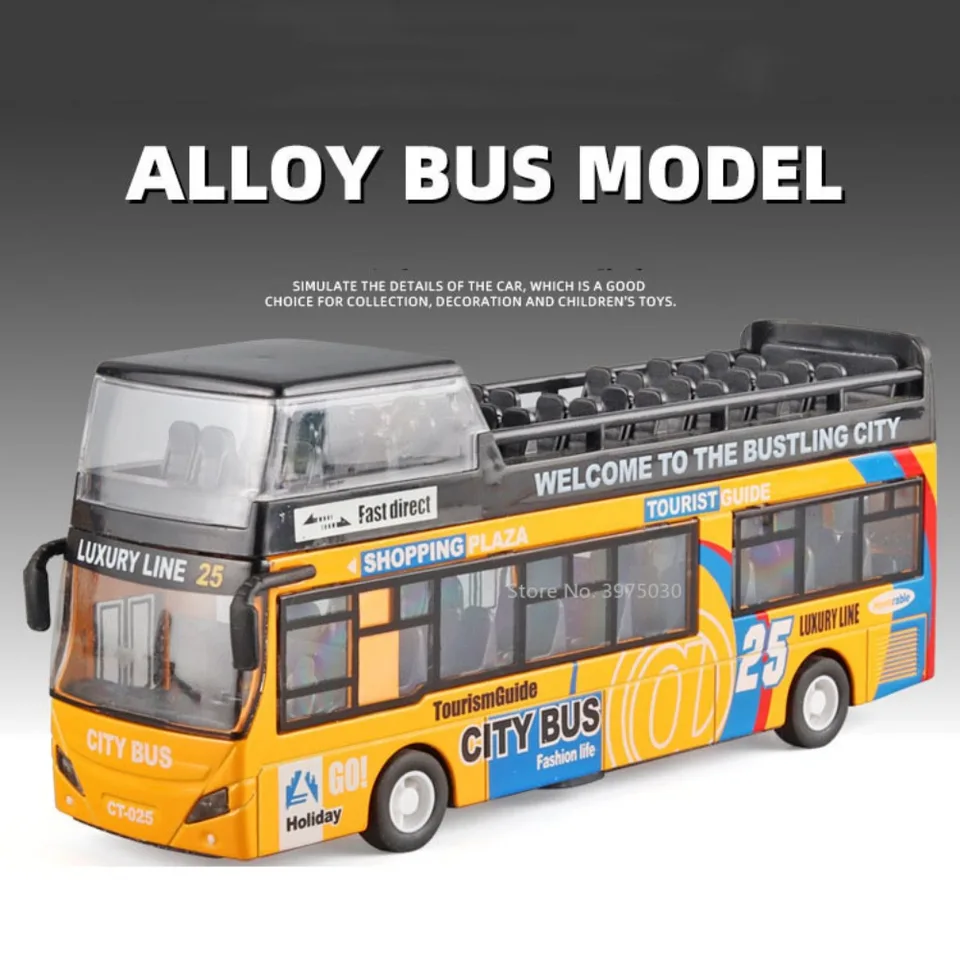 1/32 Scale Double Decker Sightseeing Bus Toy Alloy Diecast Car