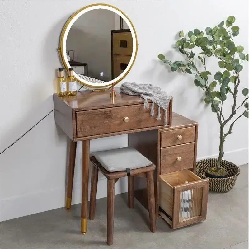 طاولة زينة صغيرة، طاولة مكياج لغرفة النوم حديثة وبسيطة مع أضواء، خزانة تخزين صغيرة مدمجة #1