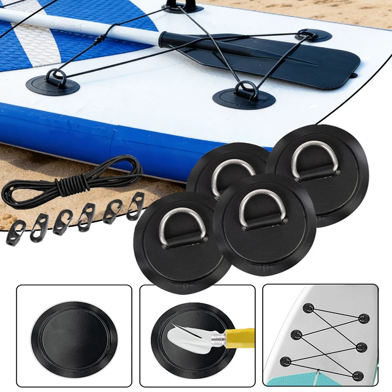 4pcs 8cm Circular D-Ring Patch Inflatable Boat Rope Buckle Surfboard Accessories Stainless Steel Quick Release D-Ring PVC Patch