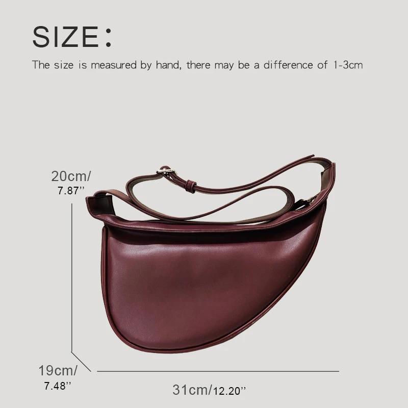 Vintage Half Moon Bags For Women Luxury Designer Handbags And Purses 2023 New In PU Leather Adjustable Straps Small Shoulder Bag