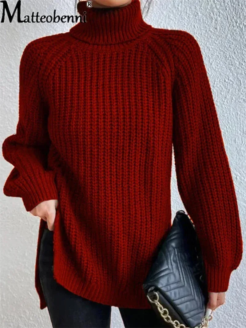 2023 Fashion Knitted Pullover Elegant Solid Color High Neck Sweater Women Winter Casual Loose Warm Thick Section Commuter Jumper