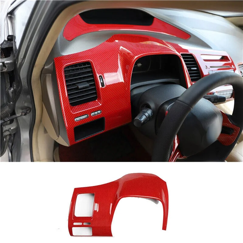 

AU28-For Honda 8Th Civic 2004-2009 Red Carbon Fiber Instrument Panel Frame Cover Trim Replacement Accessories 1 Piece