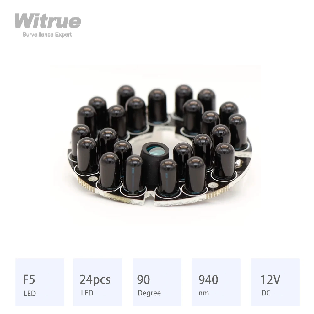 Witrue IR LED Board 24 Grain 940nm 90 Degree Diameter 44MM DC 12V 0.19A CCTV Accessories for 2.8MM 3.6MM 4MM Lens