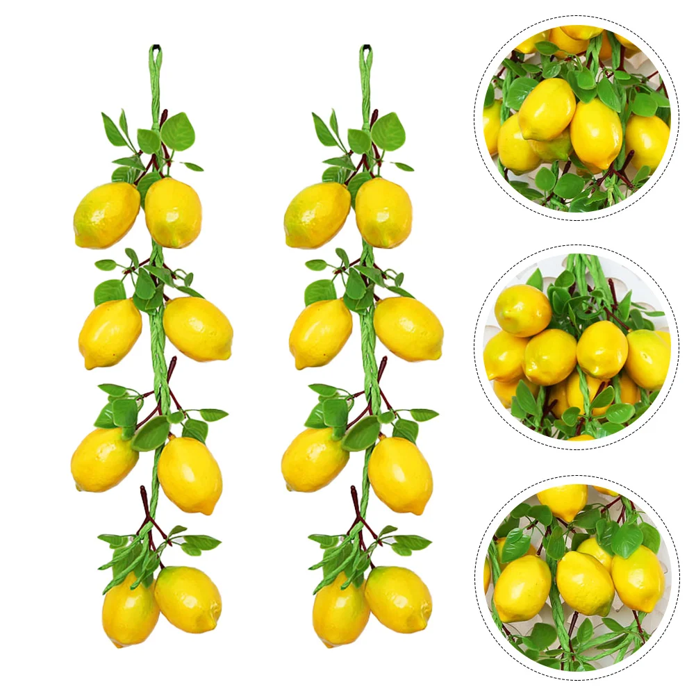 2 Bunches Imitation Lemon Skewers Fruit Decor Artificial Pendant Hanging Simulation Themed Party Supplies Fake Vegetable Lemons