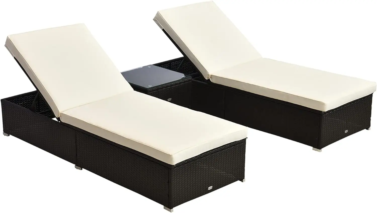 

Chaise Lounge Set of 2 with 5 Angle Backrest, Outdoor Coffee Table, Water Repellent Cushions, PE Rattan Wicker Poolside Chairs