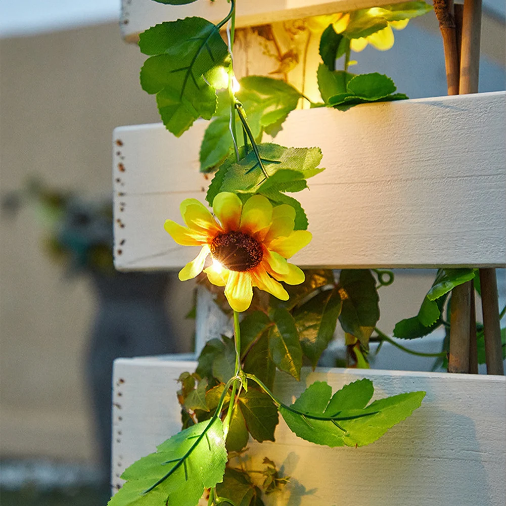 2M Kunstmatige Wijnstok Licht String Gele Nep Bloemen Sprookjes Zonnebloem Led Licht String Voor Feest Bruiloft Tuin Boog Decor