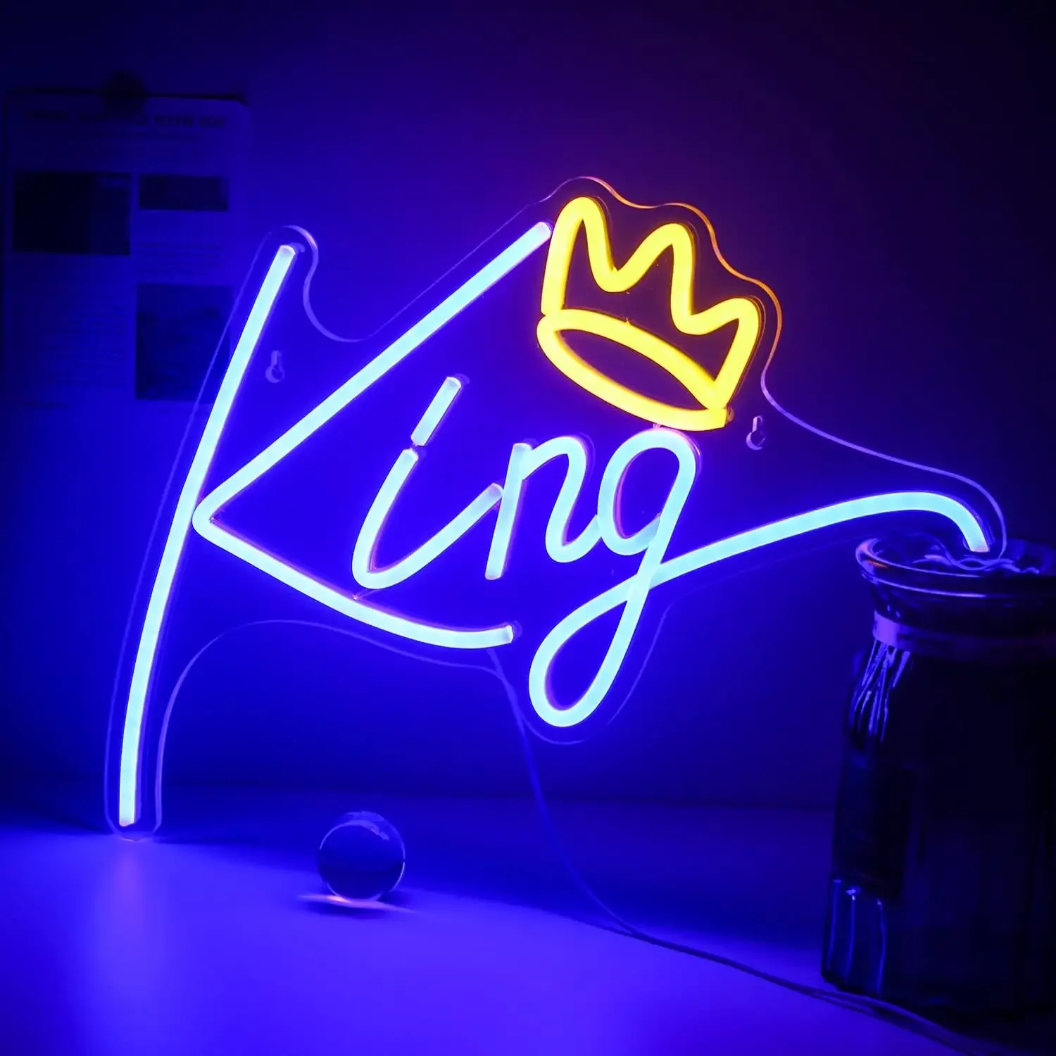 Neon Sign Blue Letters Led King Crown Wall Decorative Lights Kids Teen Boys Room Birthday Wedding Party Bar Decor USB