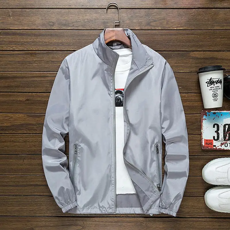 

New Men's Slim Fit Casual Sle Thin Korean Version Jaet Coat Spring Autumn Printed Logo up Faion Trend Outerwear