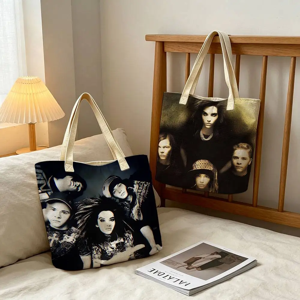 German Rock Band Tokio Hotel 1pc Retro Pop Art Fashion Tote Bag Reusable Grocery Shopping Bag Multifunctional Bag