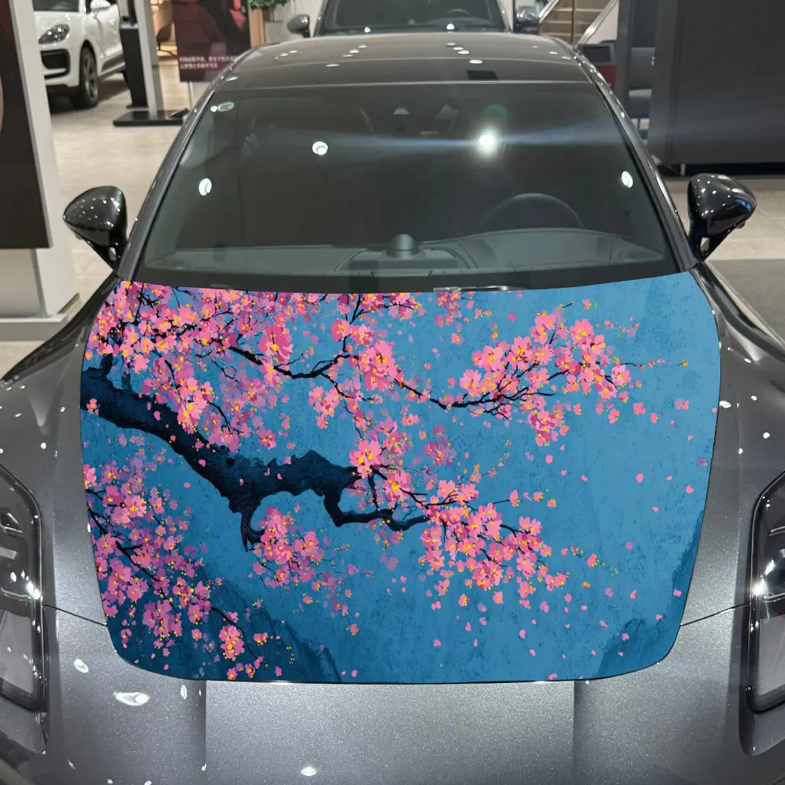 

Japanese Cherry Blossom Pink Romantic PVC Car Hood Wraps, Self-Adhesive Waterproof Car Bonnet Decal Sticker, Car Decoration Prot