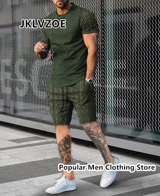 2 Piece Set Outfits Men's Tracksuit 3D Printed Summer Oversized Jogger Sportswear Short Sleeve T Shirt+ Pants Street Clothes