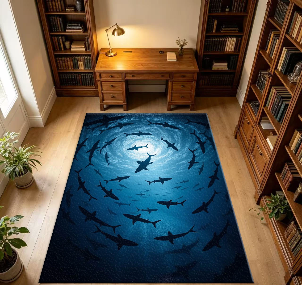 Ocean Shark Silhouette Underwater Blue Non-Slip Carpet Home Floor Mat