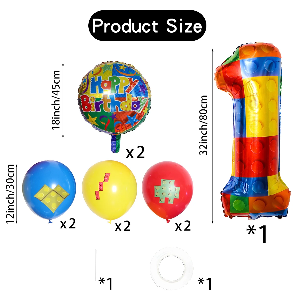 9Pcs 32inch Building Block Number Balloons Foil Balloon for Colorful Blocks Theme Birthday Party Boy Baby Shower Decorations image 2