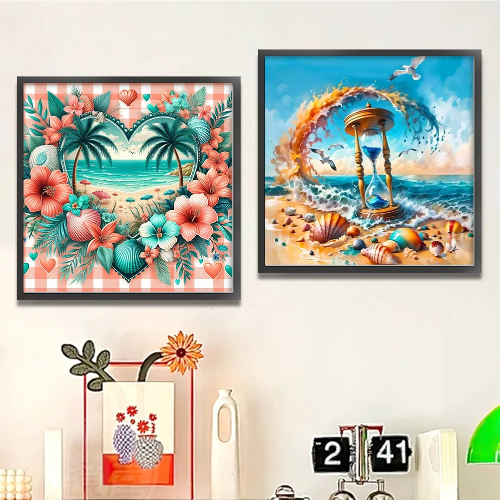 

2pcs Beach Printed Cross Stitch Kit 45x45cm DIY 11CT Thread Art Needlework Decor