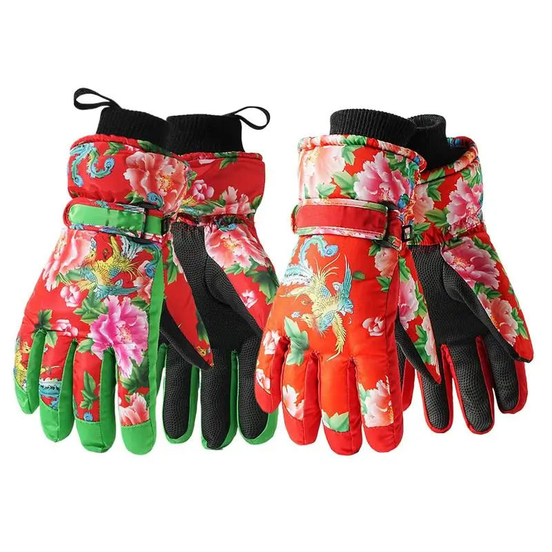 Winter Outdoor Sports Ski Warm Glove Touch Screen Personalizeds Fashionable And Gorgeous Flowers Gloves Thickened Fleece Cycling