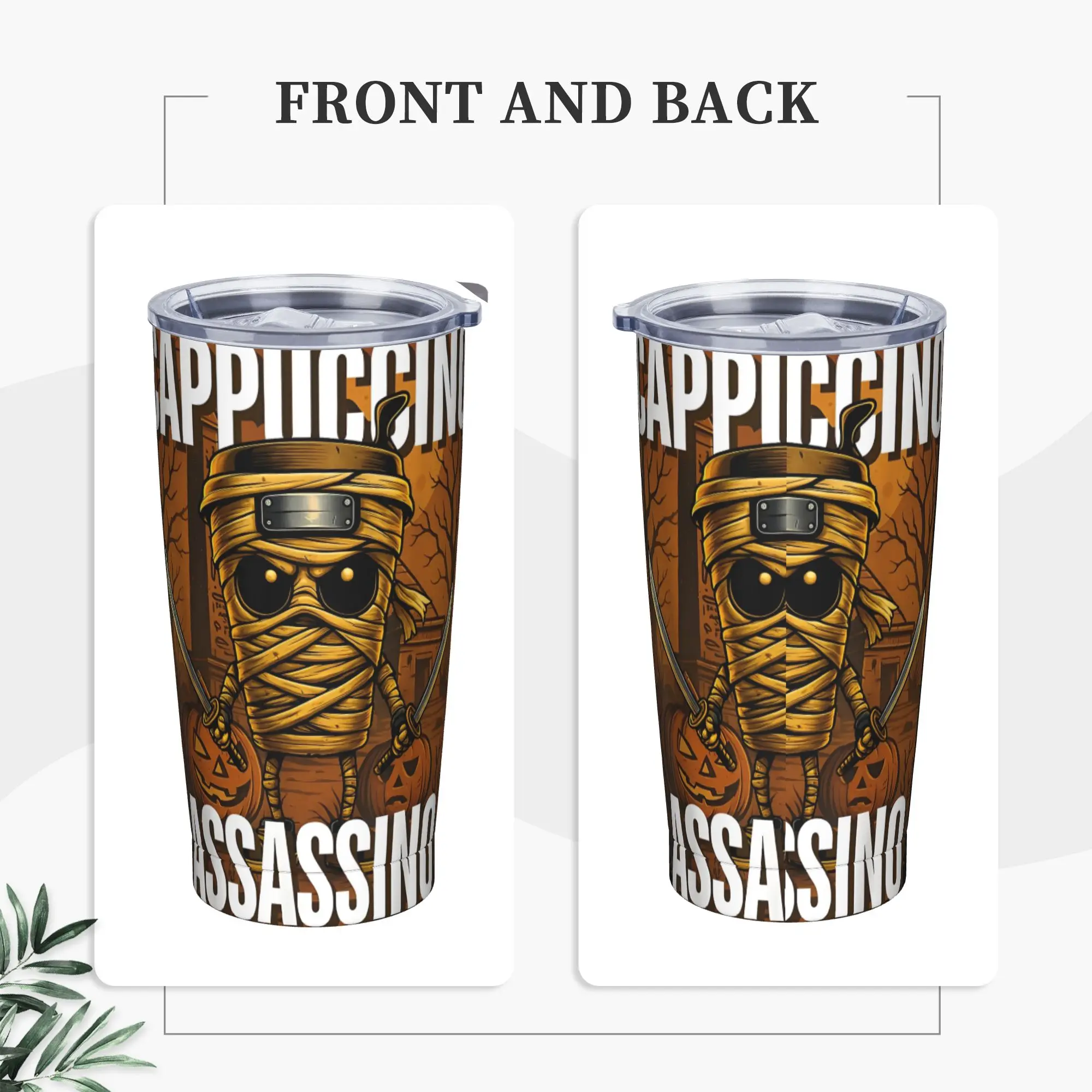 Cappuccino Assassino Mummy Italian Brainrot Meme Insulated Tumbler with Straws Stainless Steel Coffee Mugs Car Bottle Cups, 20oz