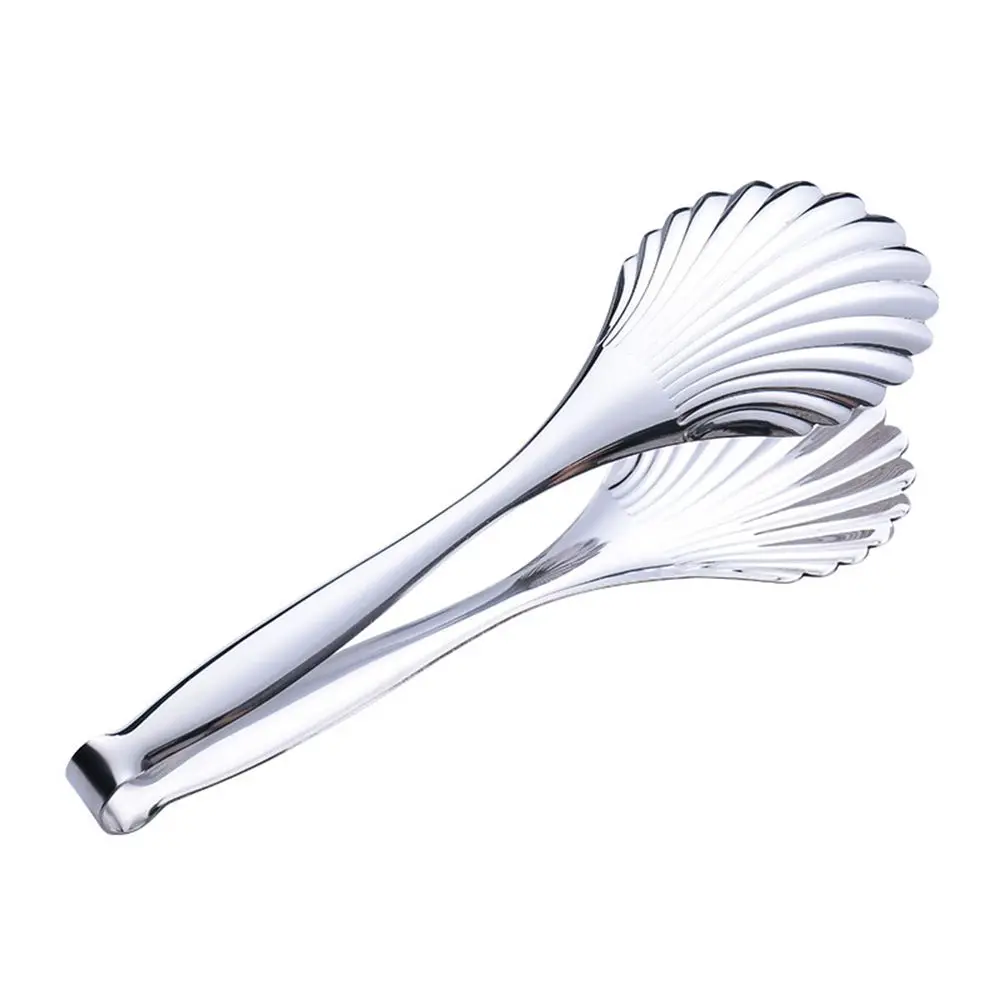Creative Stainless Steel Food Tongs Shell Shape Meat Salad BBQ Clip Non-Slip Bread Cooking Tools