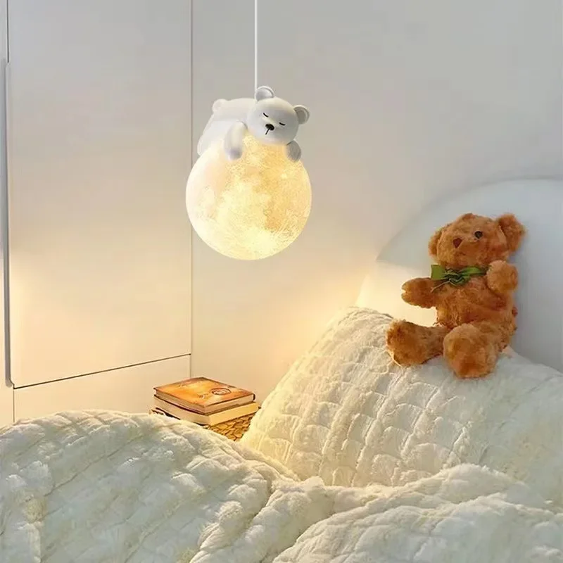 Cartoon Bedside Chandelier Modern Lovely Little White Bear Little White Rabbit Chandelier Boy Girl Bedroom Corridor Balcony Lamp