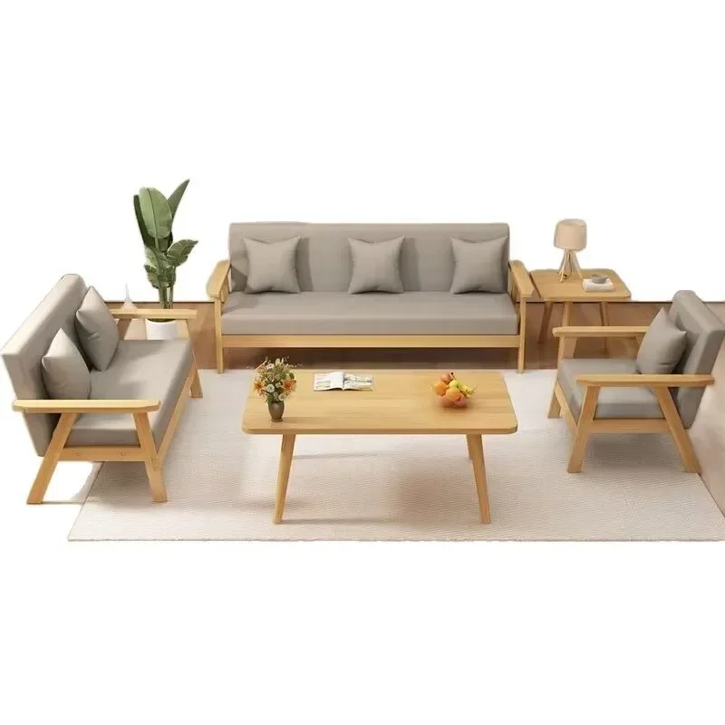 

Fabric sofa Solid wood modern simple rental room e****mical 2024 new small apartment living room simple sofa