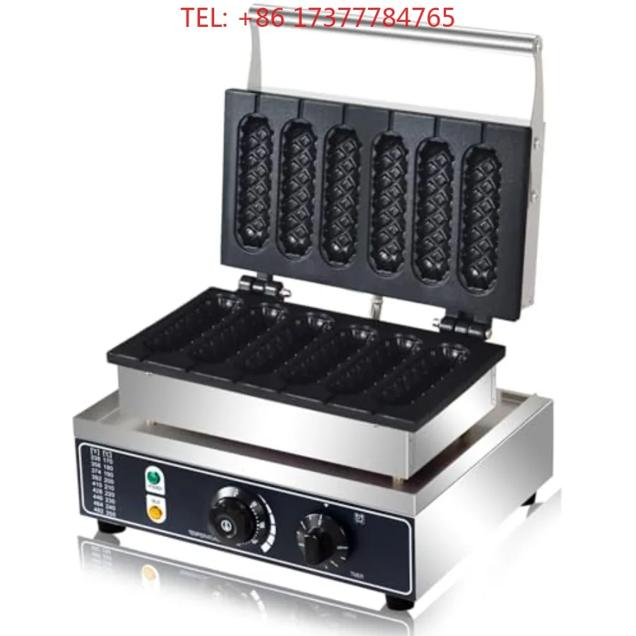 Commercial Corn Dog Waffle Maker Lolly Stick Waffle Maker 6 Slice Non-Stick Stainless Steel Corn Hot Dog Waffle Iron with