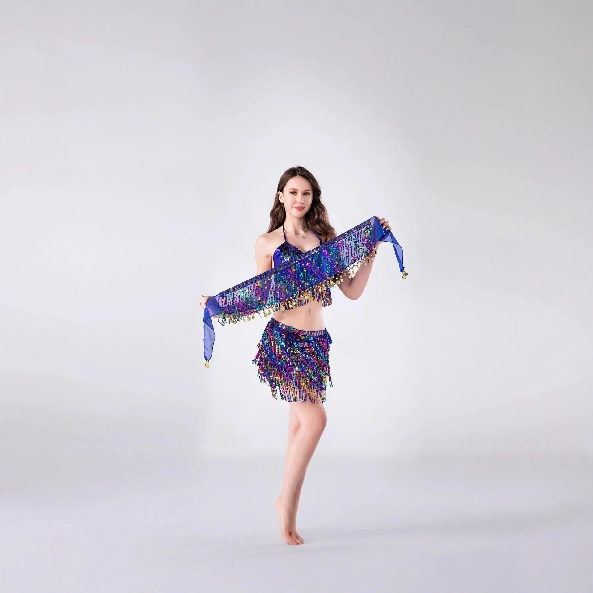 Cadena de cintura para danza del vientre, nuevo estilo de Halloween, toalla para el trasero de danza india, cadena de cintura con flecos de lentejuelas y borlas de rendimiento bohemio