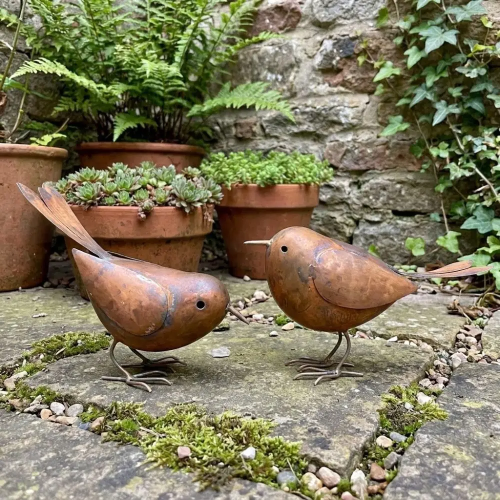 Funny Metal Bird Sculptures Rusty Rustic Iron Art Bird Ornaments Craft Simulation Animal Small Bird Figurine Patio Decoration