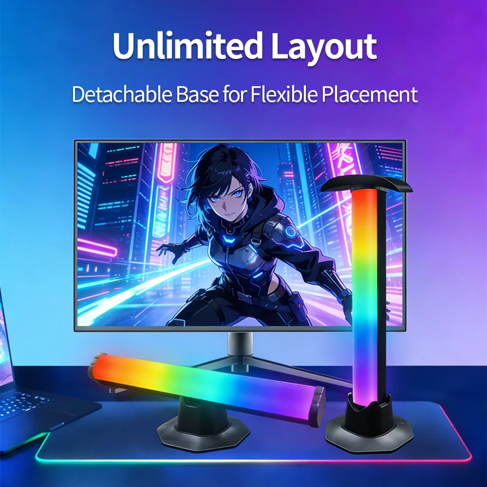 RGB Desktop-Lichtleiste mit App-Steuerung, Fernbedienung, Musik-Synchronisation, Umgebungssensor, USB-Atmosphärenlicht, LED-Lichtstreifen für Schlafzimmer und Wohnzimmer