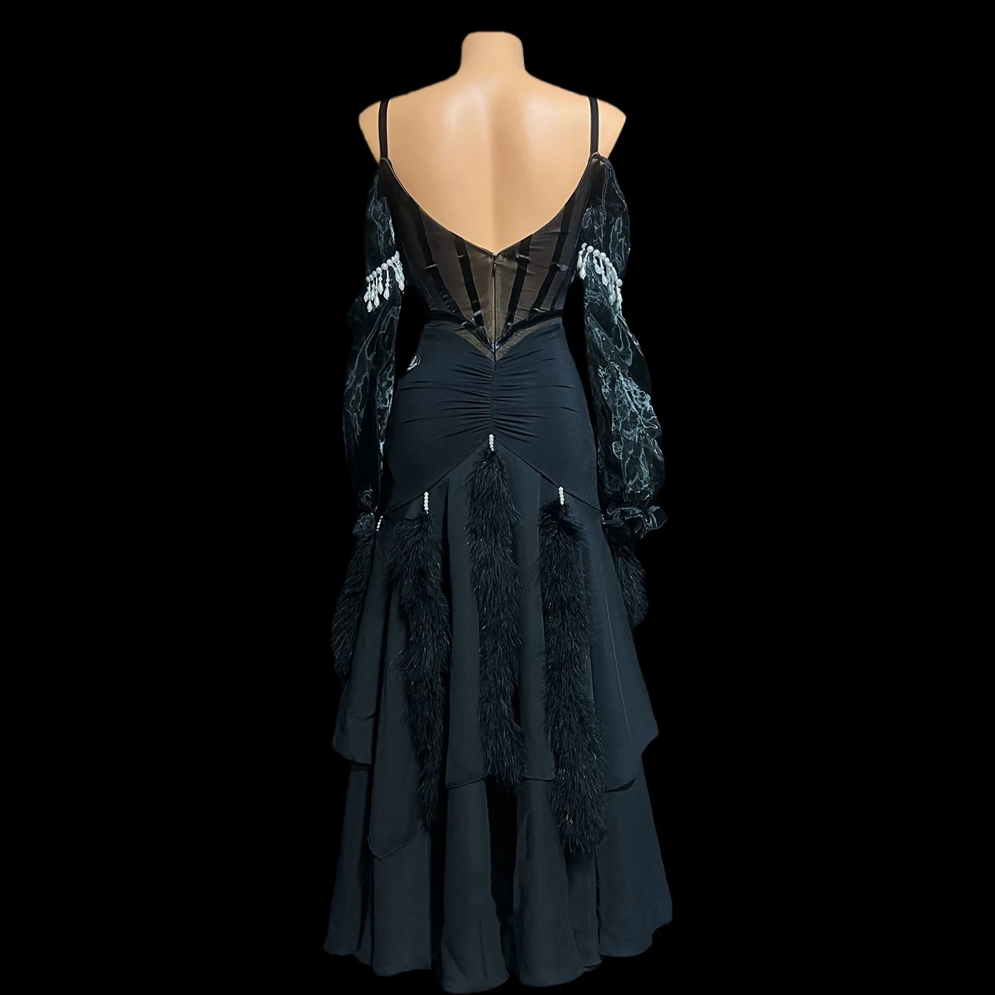 الرقص اللاتيني AB Stone أنثى الكبار الأطفال الراقية خط مخصص الربط تنورة كبيرة سوداء بركة السامبا فستان الأداء