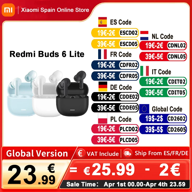 Redmi Buds 6 Lite active noise canceling 40 dB noise canceling two microphones high quality AAC Audio