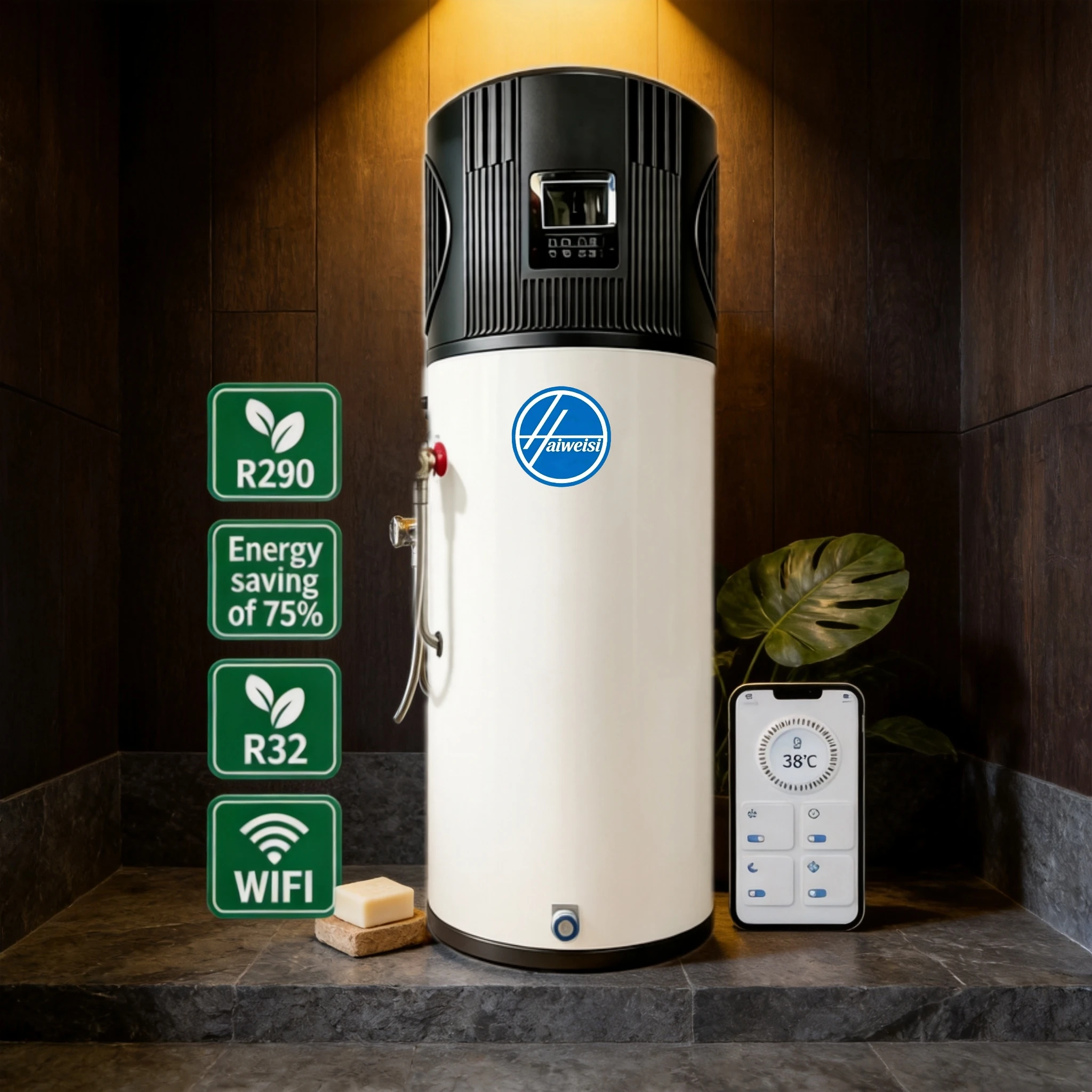 European Standard R290  Air Source Heat Pump Water Heater With Storage Tank OEM Available For Home & Hotel Use