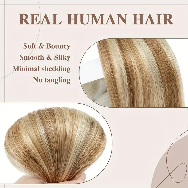 8 pçs clipe em extensões de cabelo 100% cabelo humano real p8/613 cor marrom destaque loira para uso diário feminino real fácil usar para ir