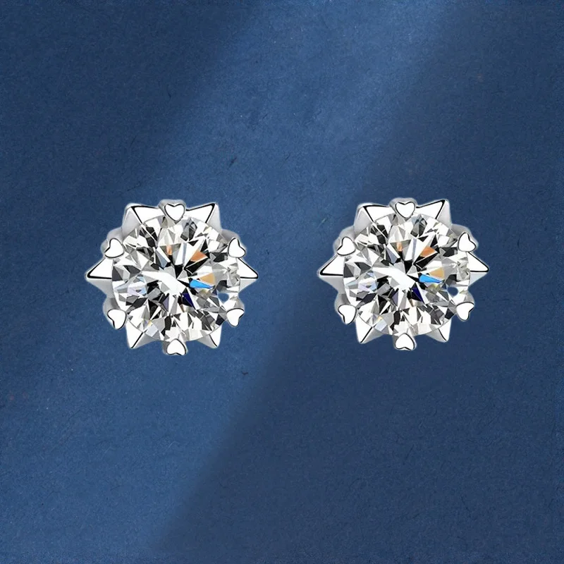 

Luxury Snowflake 0.6-4 Carat Moissanite Platinum Stud Earring for Women, Six Claw Setting Diamond Earrings Pt950 Wedding Jewelry