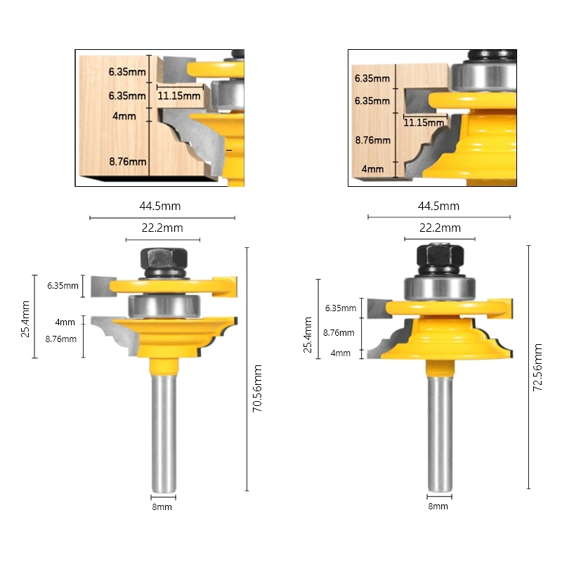YUSUN 8MM 12MM 12.7MM Shank Stile＆Rail Assembles-Classical  Router Bit Woodworking Milling Cutter For Wood