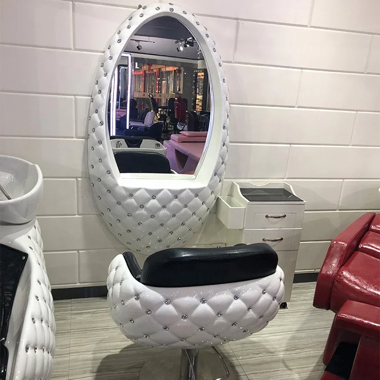 Light Luxury Diamond Decoration Barber Chair White Styling Full Set Furniture for Haircut Salon Swivel and Lifting Function